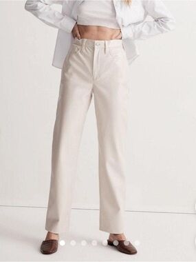 Madewell Cream Faux Leather High-Rise Straight Leg Pants